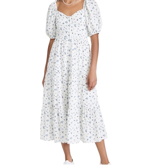 RAHI‎ Nicola Prairie Puff Sleeve Floral Print Smocked Midi Dress L - Picture 2 of 15